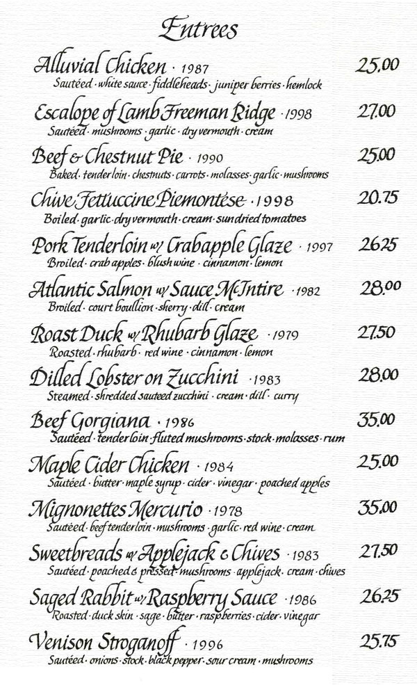 One Stanley Avenue Entrees One Stanley Avenue Entrees